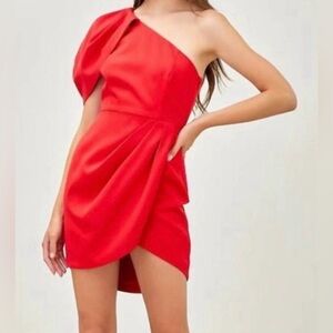 NWT DO+BE Elegant Red One-Shoulder Vera Mini Dress, Size Medium